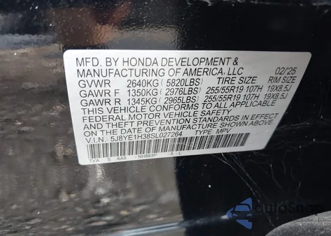 2025 Acura Mdx Standard from USA, damaged, VIN 5J8YE1H38SL027264